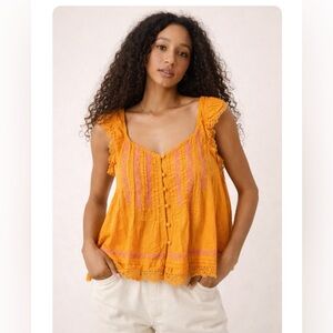 Anthropologie Maeve Orange and Pink Lace Blouse